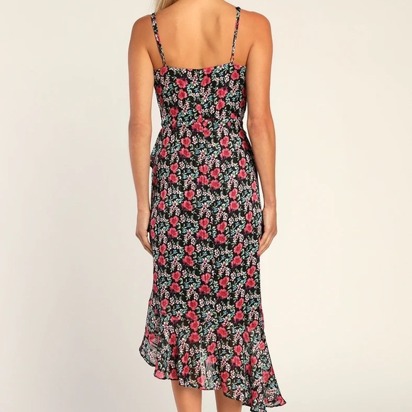 Lulu’s “Daydream Darling Black Floral Print Ruffled Midi Dress” Size Small - Picture 2 of 3
